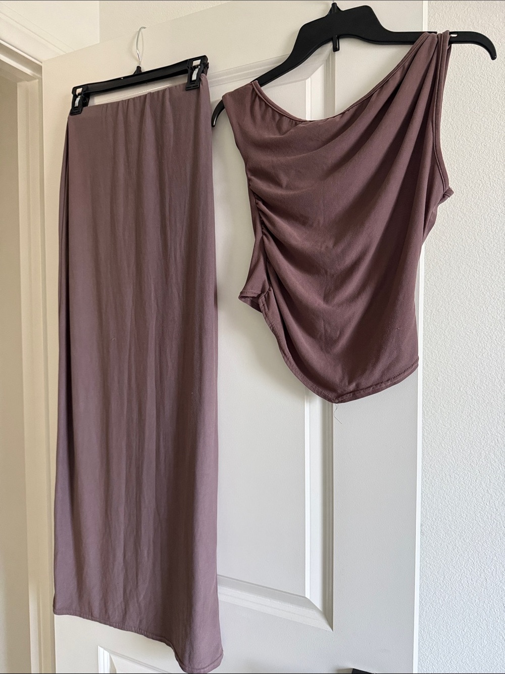 Fashion Nova Mauve One-Shoulder Draped Maxi Skirt Set